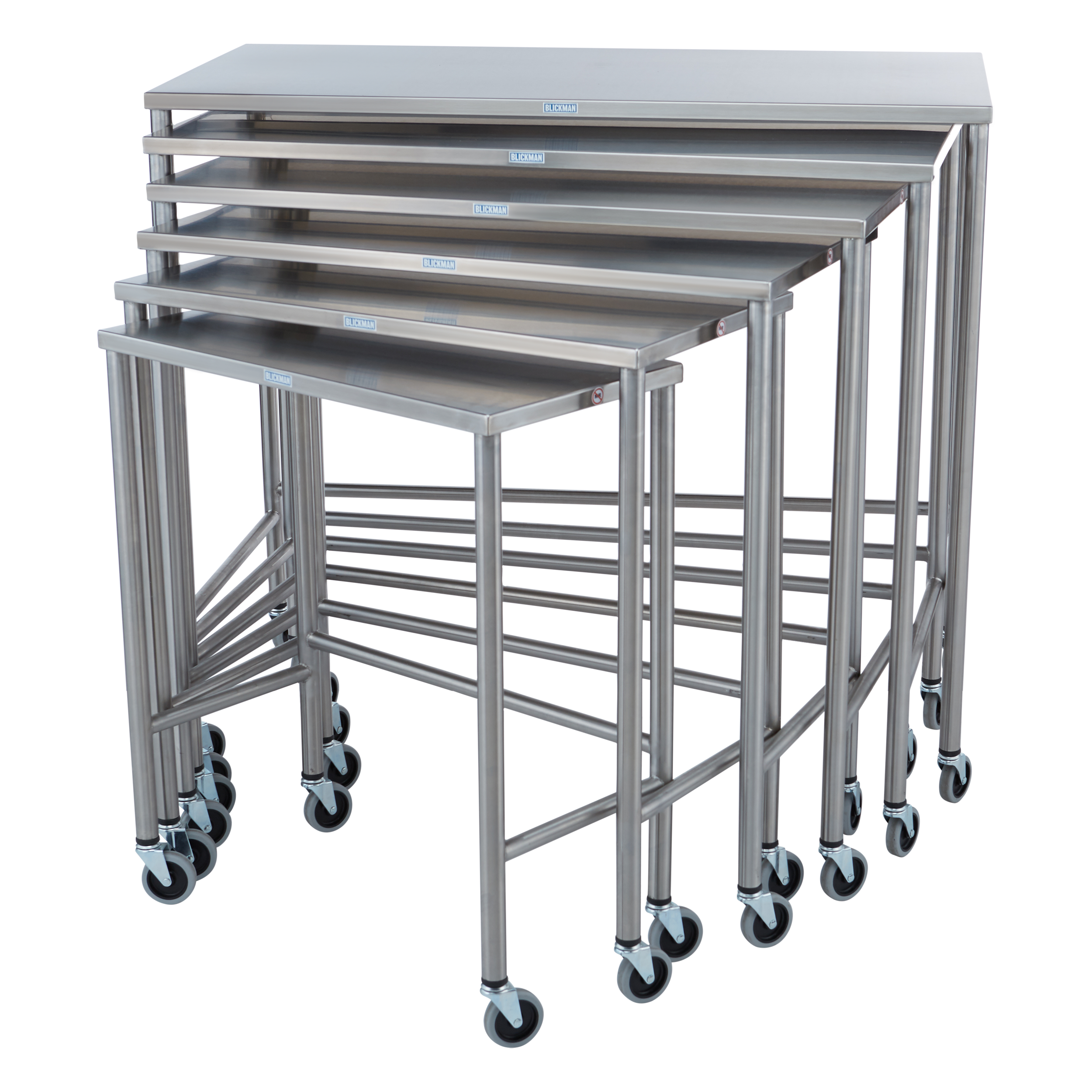 Complete Set of 6 Stainless Steel Nested Medical Instrument Tables Complete Set of 6 Stainless Steel Nested Medical Instrument Tables